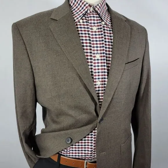 H&M Men's Flannel Sport Coat Blazer Two Button Brown Poly Blend‎ Regular Fit 42R